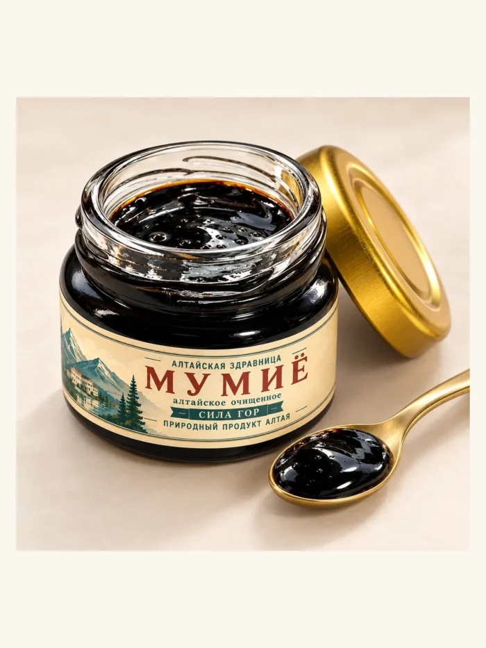 mumye-30g-photo-03-3x4 Алтайское мумиё 30 г в открытой банке с ложкой